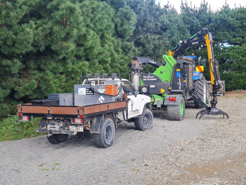 The JG Trees tractor and wood chipper on a farm in Woodend, North Canterbury